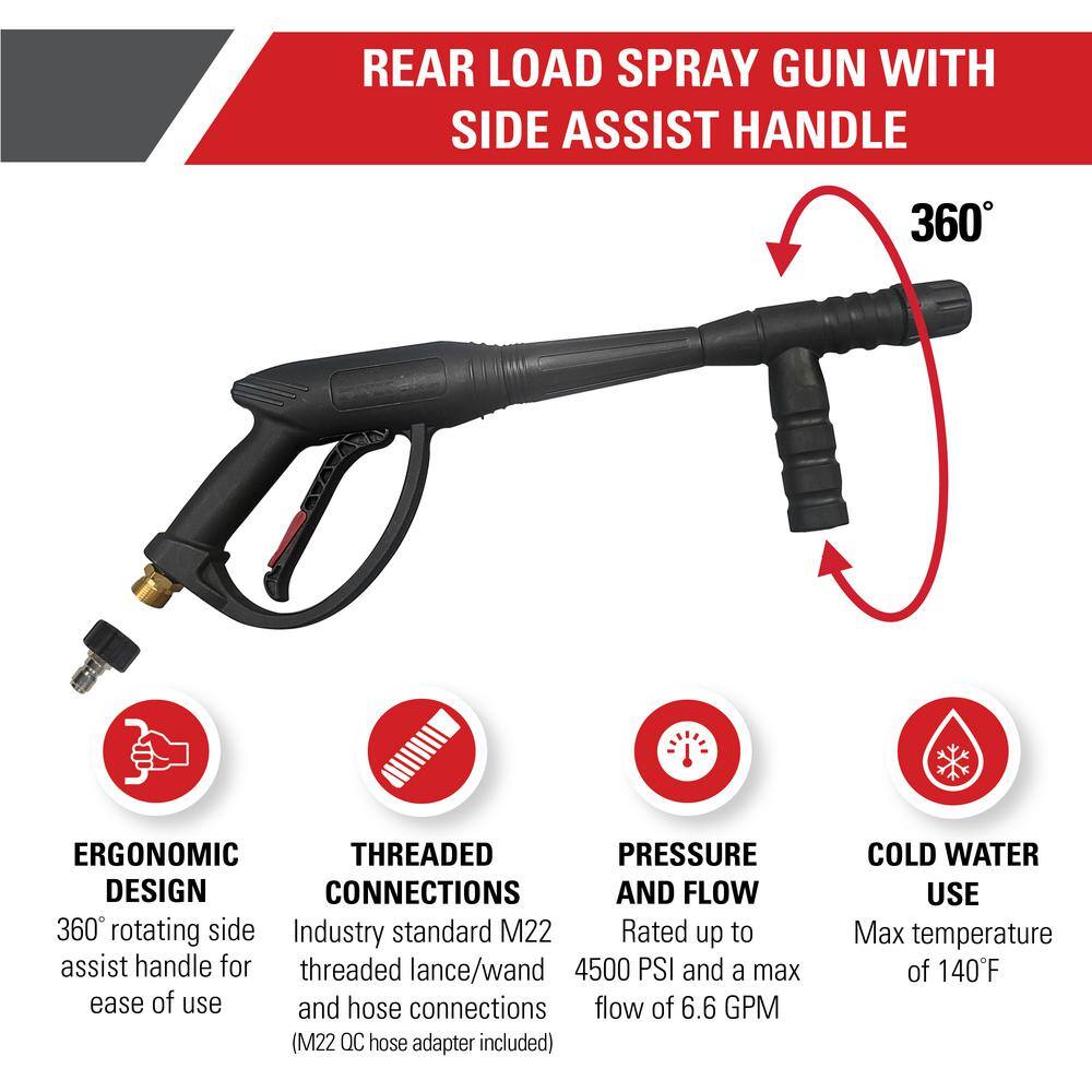 SIMPSON Spray Gun with Side Assist Handle M22 Connections for Cold Water 4500 PSI Pressure Washer Includes QC Adapter 80148