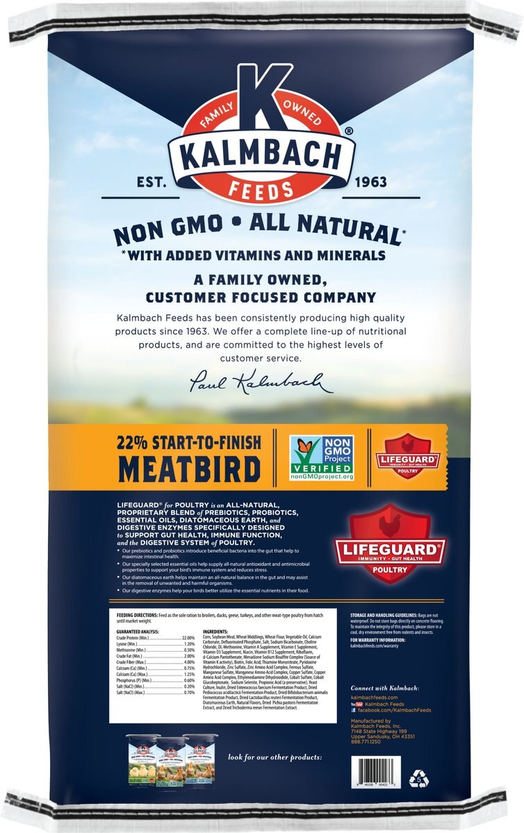 Kalmbach Feeds All Natural Non-GMO 22% Start to Finish Meatbird Poultry Feed， 50-lb bag