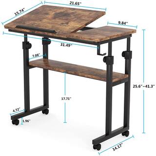 BYBLIGHT Moronia 31.5 in. Brown Portable Laptop Desk H Adjustable Bedside Table with Tiltable Drawing Board and Wheels BB-C0566GX