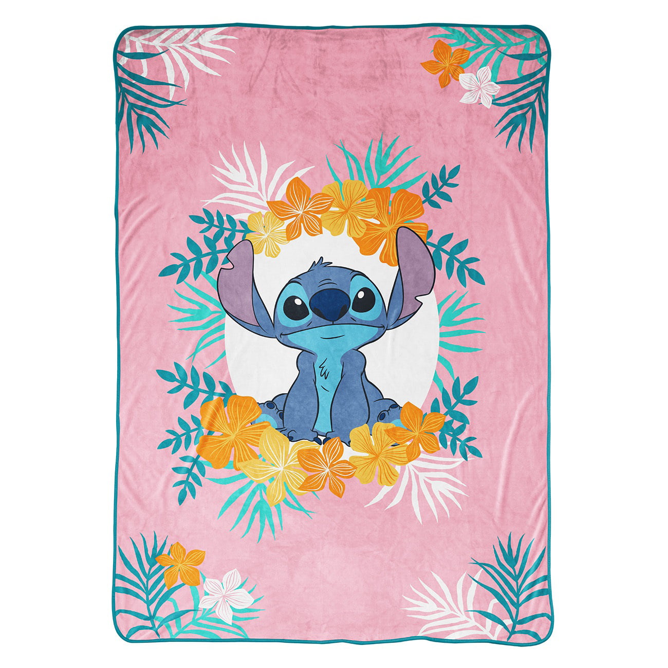 Lilo and Stitch Tropical Floral Stitch Kids Blanket， 62 x 90， Microfiber， Pink， Disney