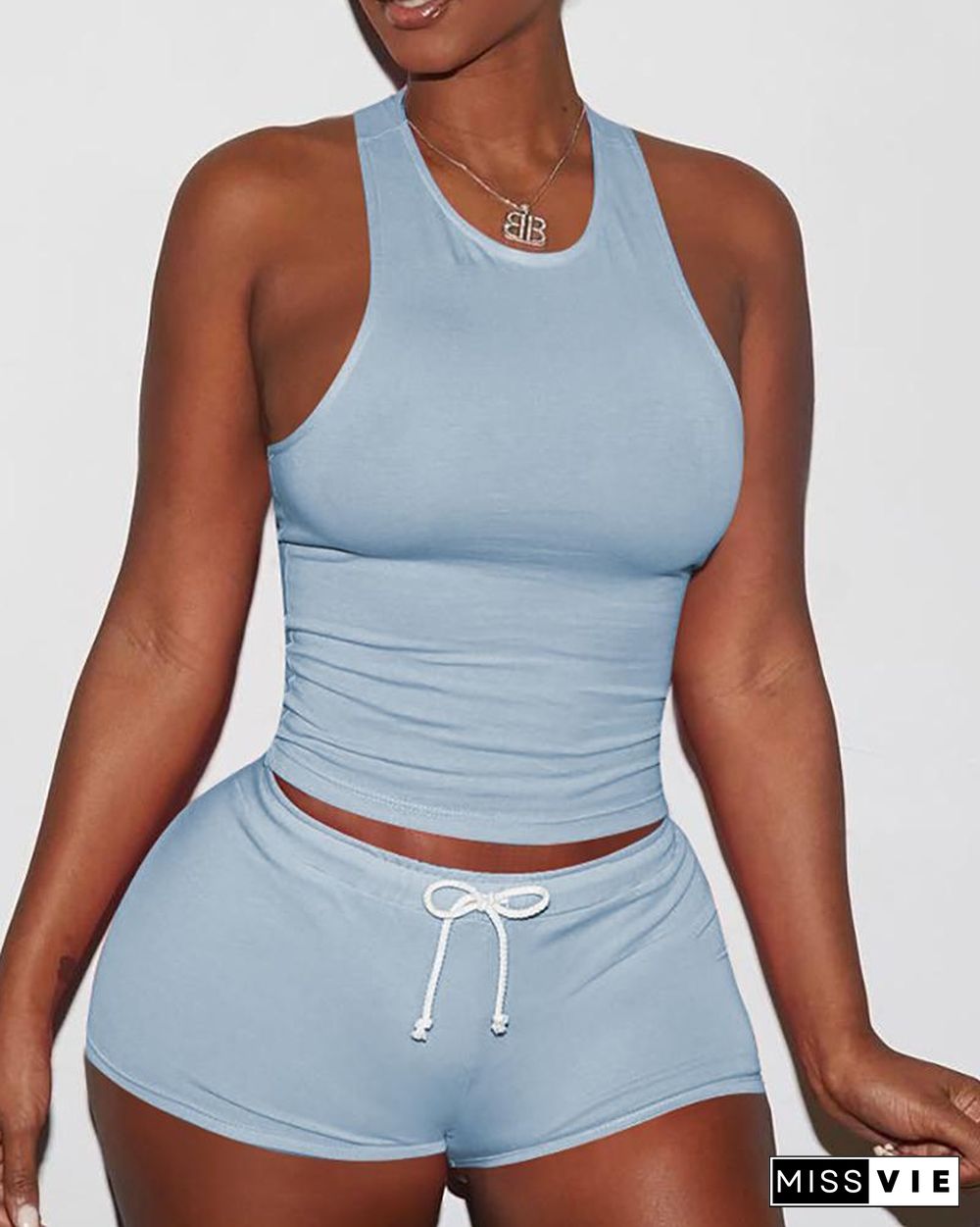 Sexy Solid Color Sporty Vest Shorts Set P14693