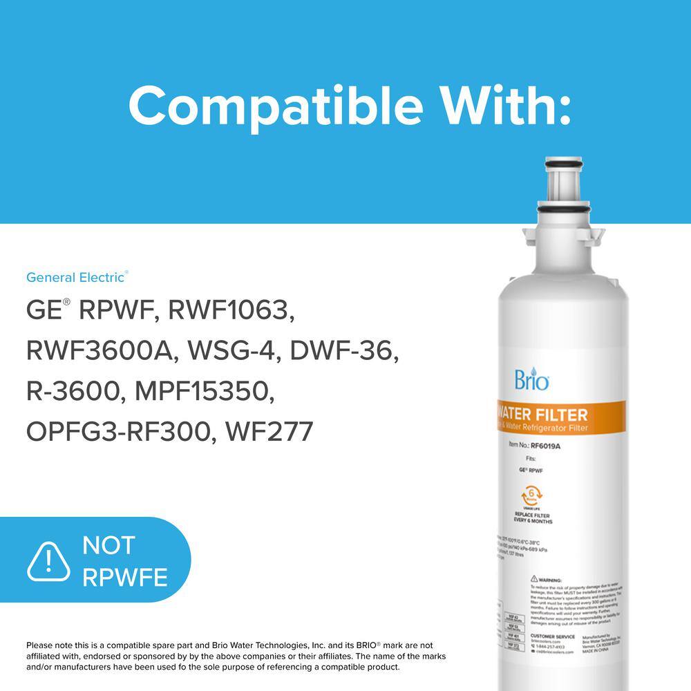 Brio 6019A Refrigerator Water Filter Replacement for GE RPWF RWF1063 RWF3600A WSG-4 DWF-36 R-3600 MPF15350 RF6019A1PK