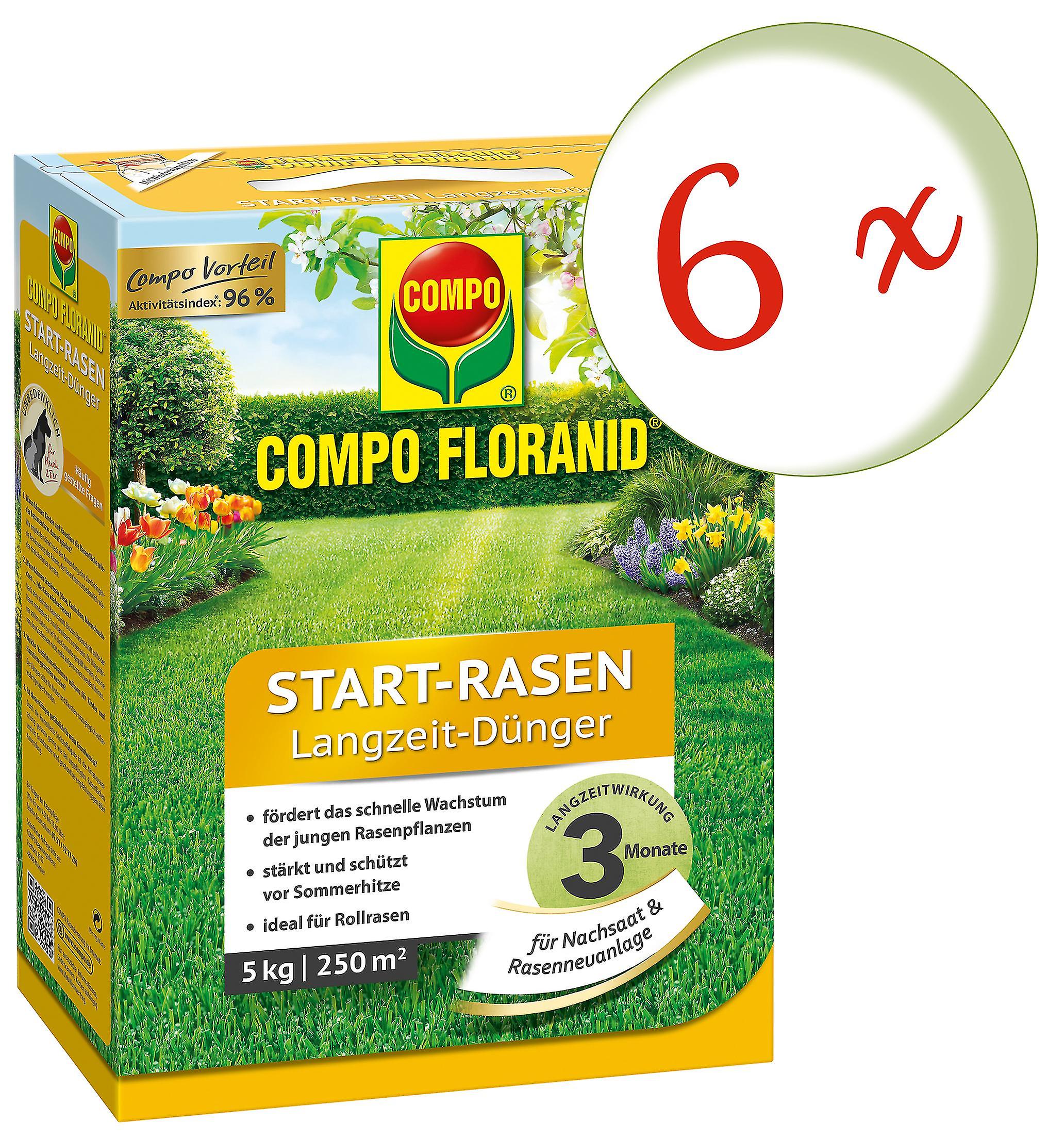 6 x COMPO Floranid?? Start-Rasen Langzeit-D??nger， 5 kg