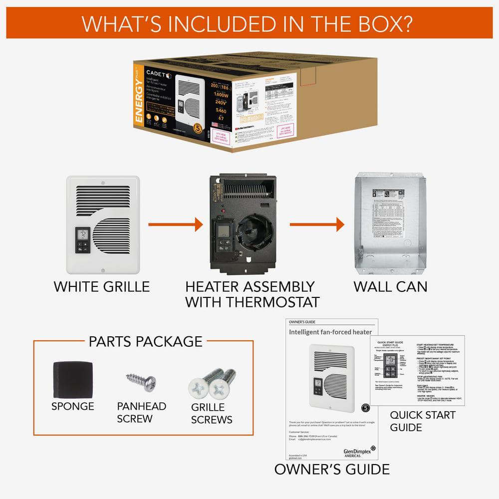 Cadet 240208120volt 160015001000watt Energy Plus Inwall Fanforced Electric Heater in White with Digital Thermostat