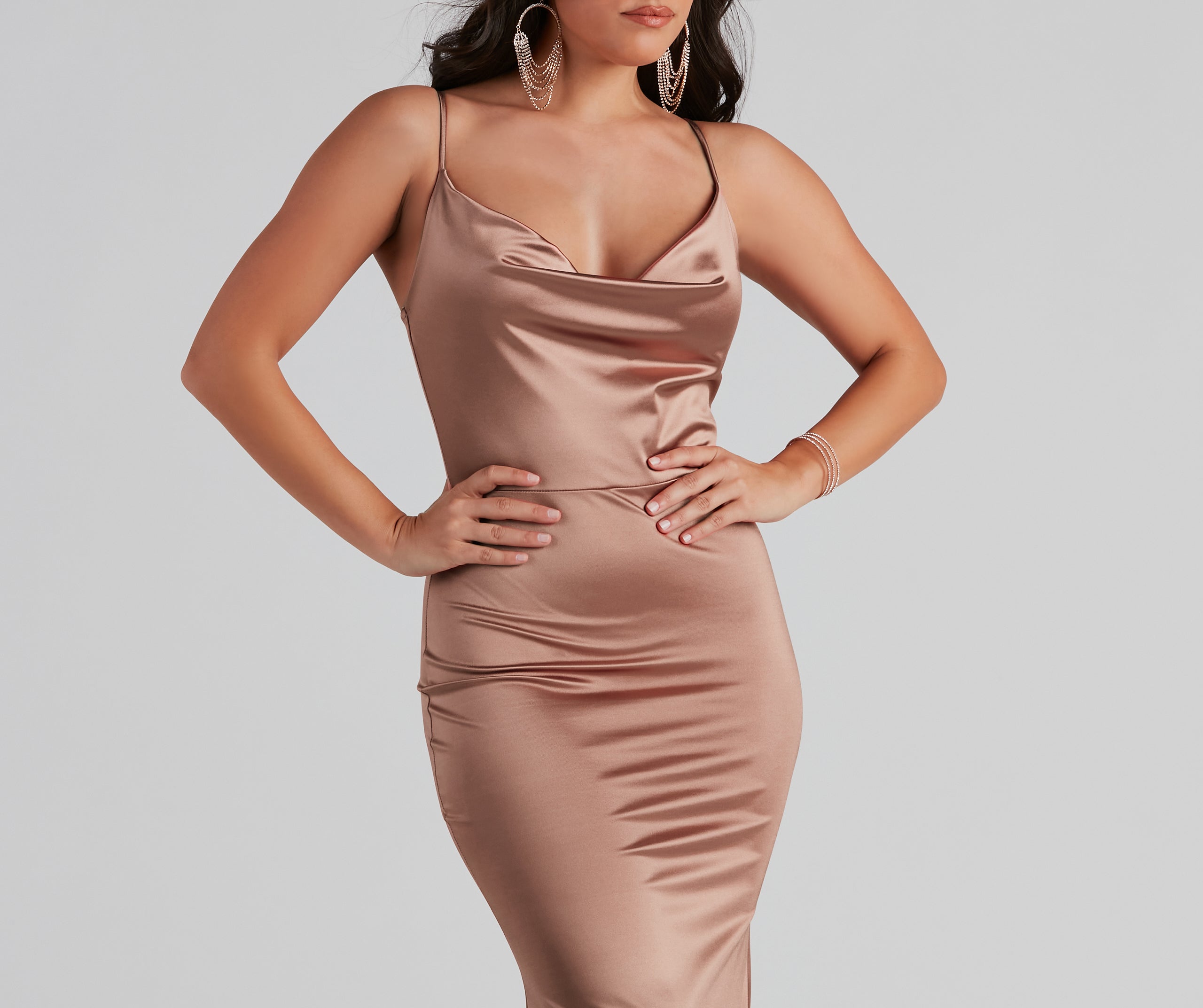 Nala Cowl Neck Satin Dress