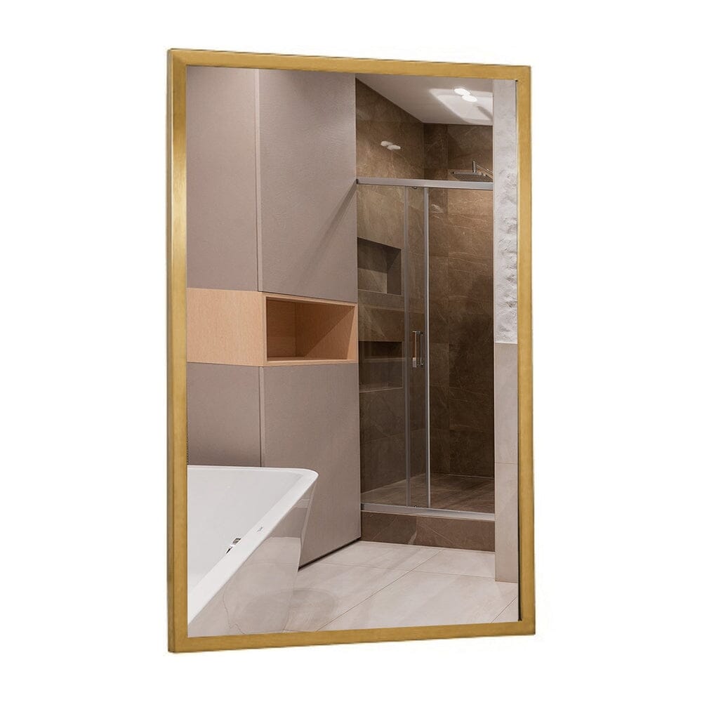 Commercial Grade Contemporary Industrial Strength Wall Mirror | Brushed Gold Metal