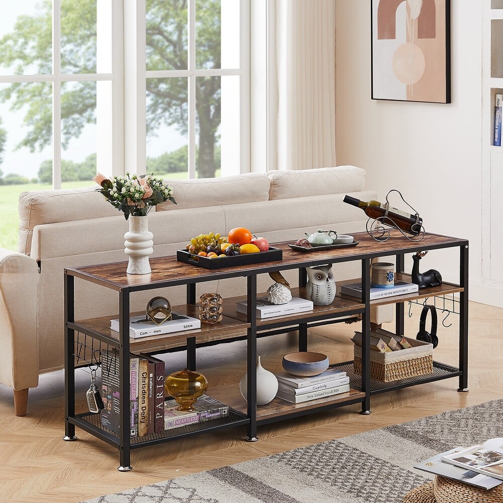 End Table  55 Inch up to 71 Inches TV Stand with Storage Shelves  3 Tier Television Cabinet