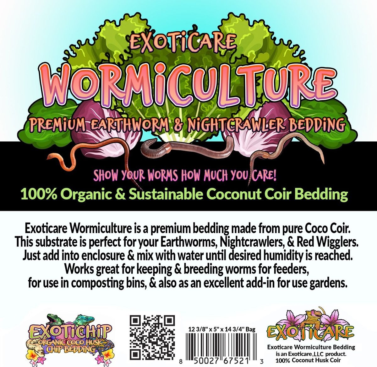 Exoticare Wormiculture Coconut Reptile Substrate， 2-lb bag