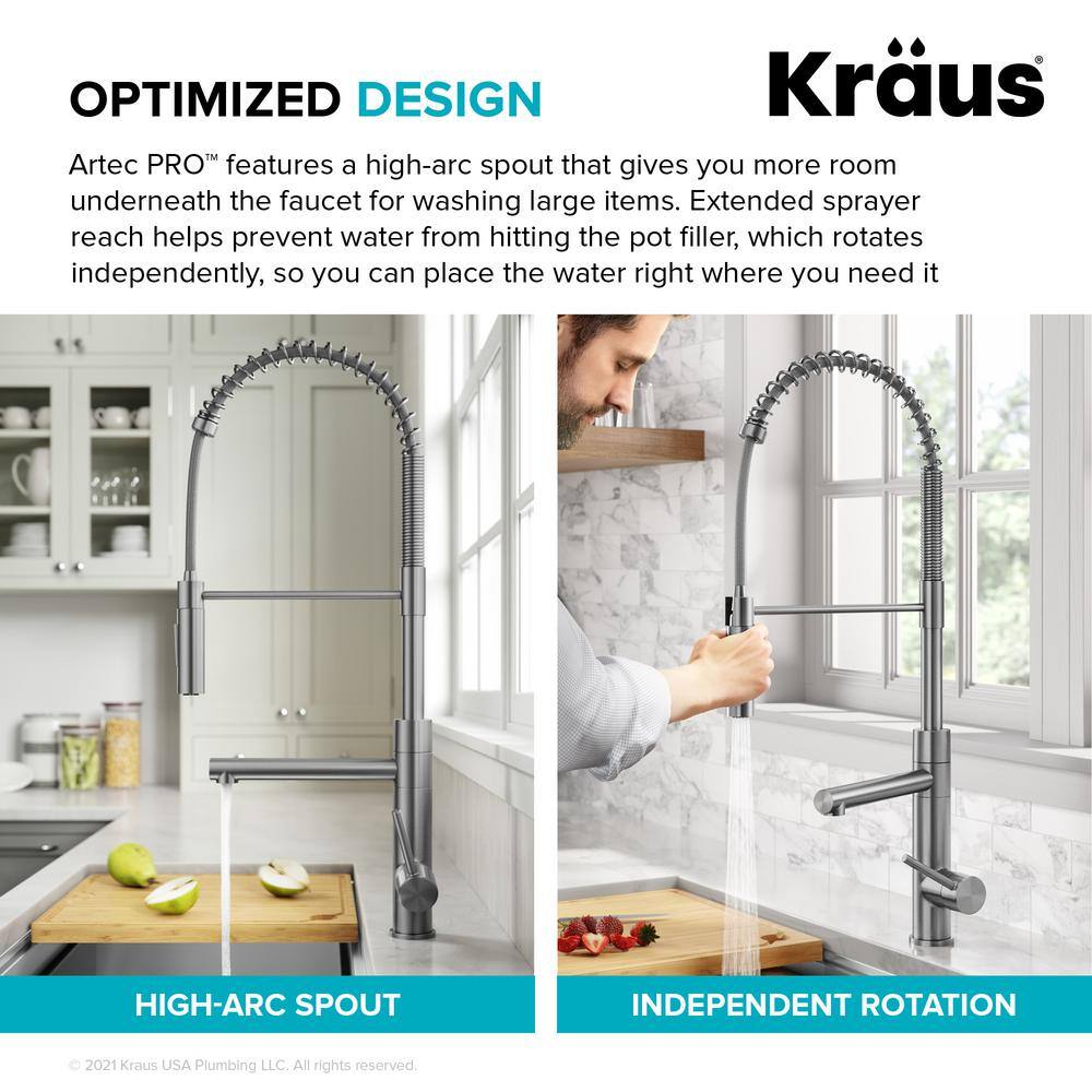 KRAUS Artec Pro CommercialStylePull-Down Single Handle Kitchen Faucet with Pot Filler inMatte Black KPF-1604MB