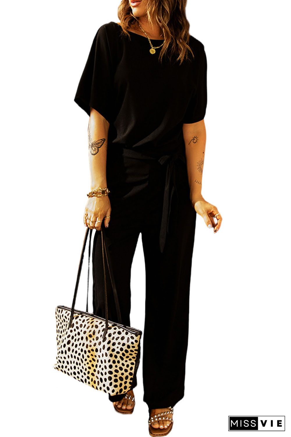 Black Belted Wide Leg Jumpsuit