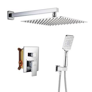 CASAINC 3-Spray Patterns with 2.5 GPM 12 in. 2 Functions Wall Mount Handheld Shower Head in Chrome (Value Included) W98102CP-12