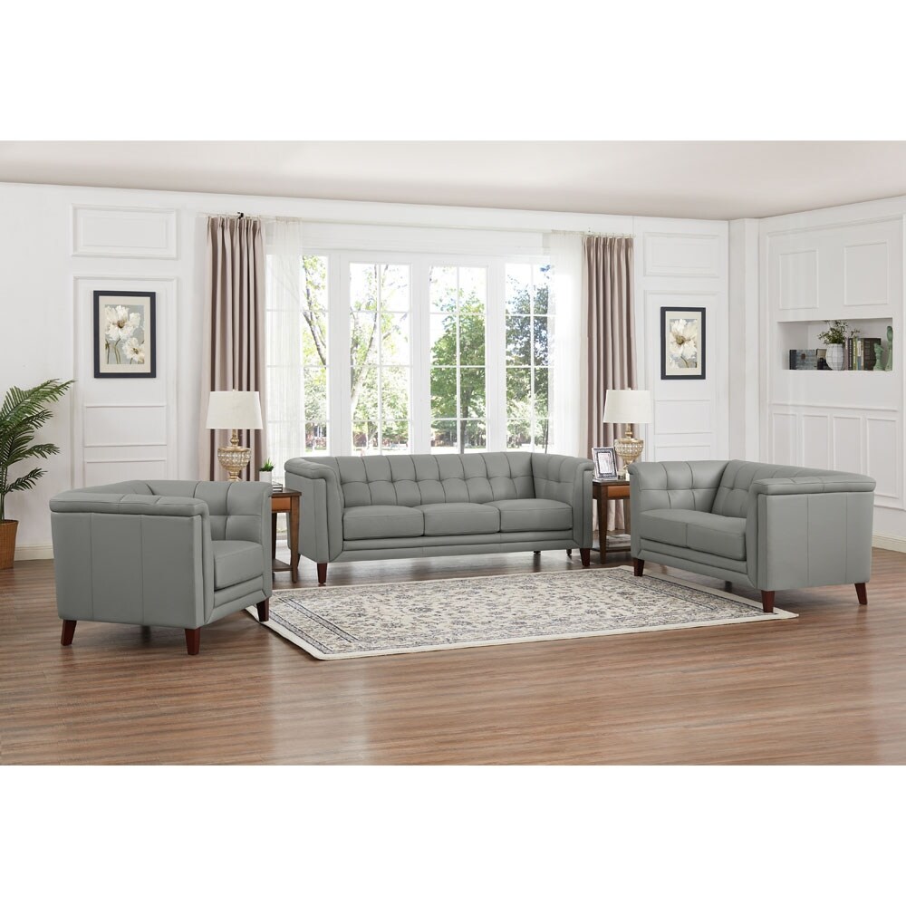 Hydeline Arvo Top Grain Leather Sofa Loveseat and Chair Set with Feather  Memory Foam and Springs