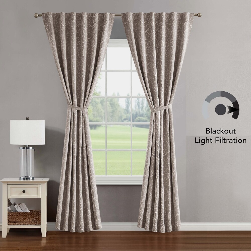 Creative Home Ideas Collins Blackout Window Curtain  Room Darkening  Thermal Insulated  Branch  Back Tab  2 Panels  2 Tiebacks