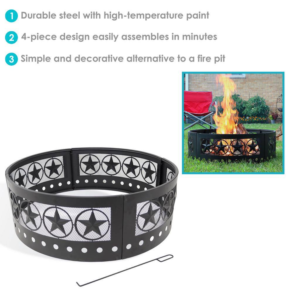 Sunnydaze Decor 36 in. Round Heavy-Duty Steel 4 Star Wood Burning Fire Pit Ring KF-FRFS