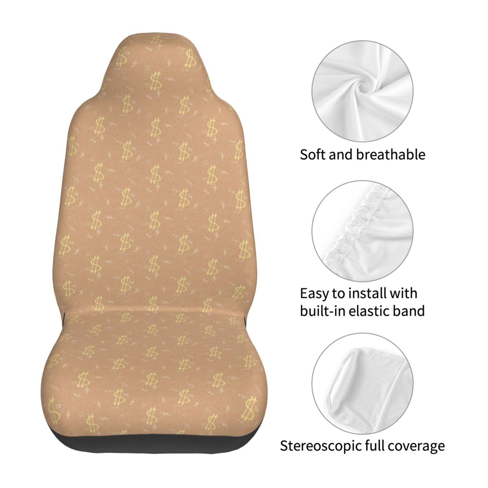 TEQUAN Front Seat Covers， Dollar Sign Pattern 2 Piece Car Seat Cover Fit Most Car SUV Truck Van