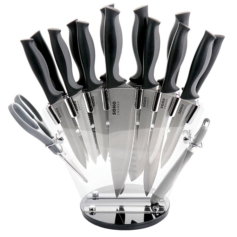 Gibson Soho Lounge 16 Piece Stainless Steel Cutlery Knife Set in Black With Acrylic Stand