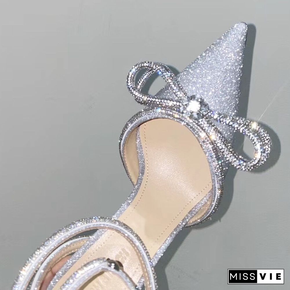 Early Spring Butterfly Rhinestone High Heel Sandals Pointed Toe Shiny Goddess High Heels Banquet Fairy Shoes