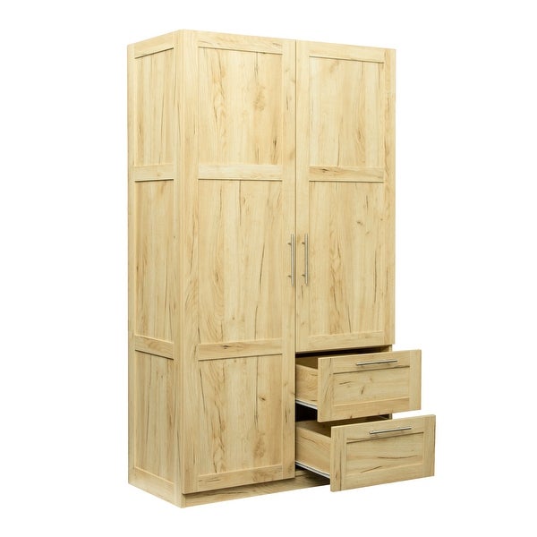 Clihome 40in. Wooden High Wardrobe with 2 Drawers and 5 Storage Spaces - - 36618591