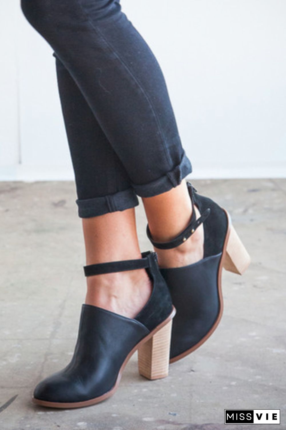 Ankle Strap Chunky Heel Pumps