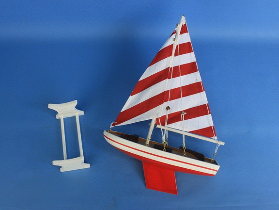 Handcrafted Model Ships sailboat red stripes 12 Wo...