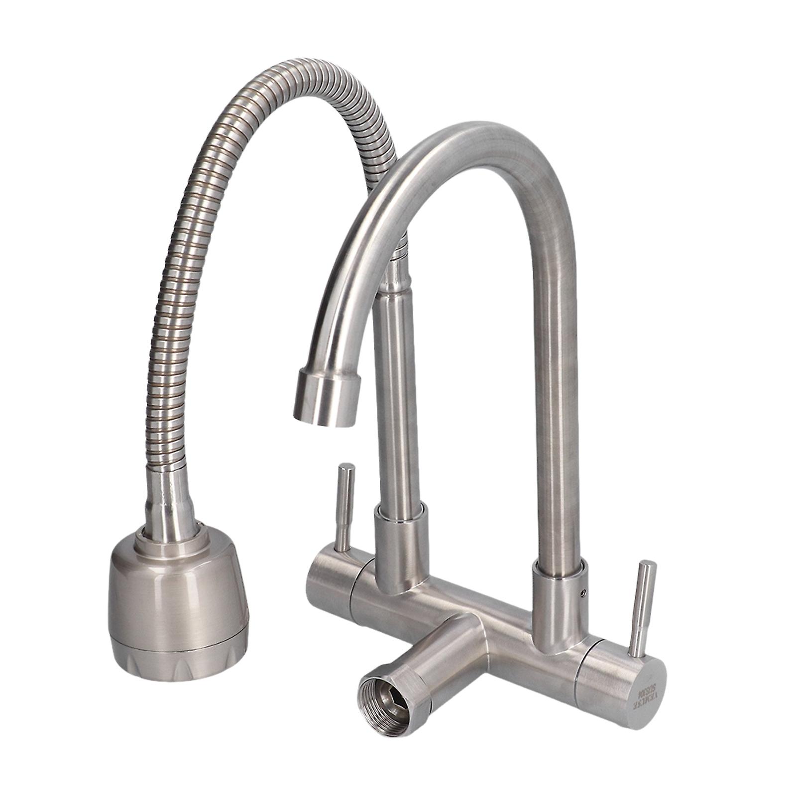 G1/2 Stainless Steel Sink Faucet Wall Mounted Double Head 360 Degree Rotation Kitchen Cold Water Tap