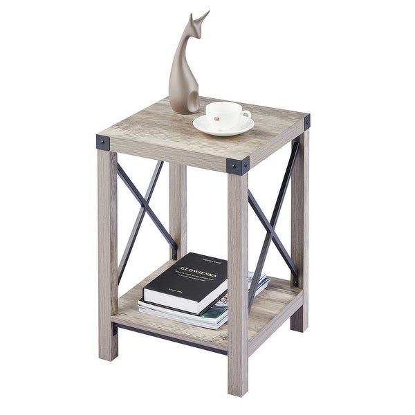 CO-Z 16-Inch Farmhouse Side or End Table with Storage Shelf