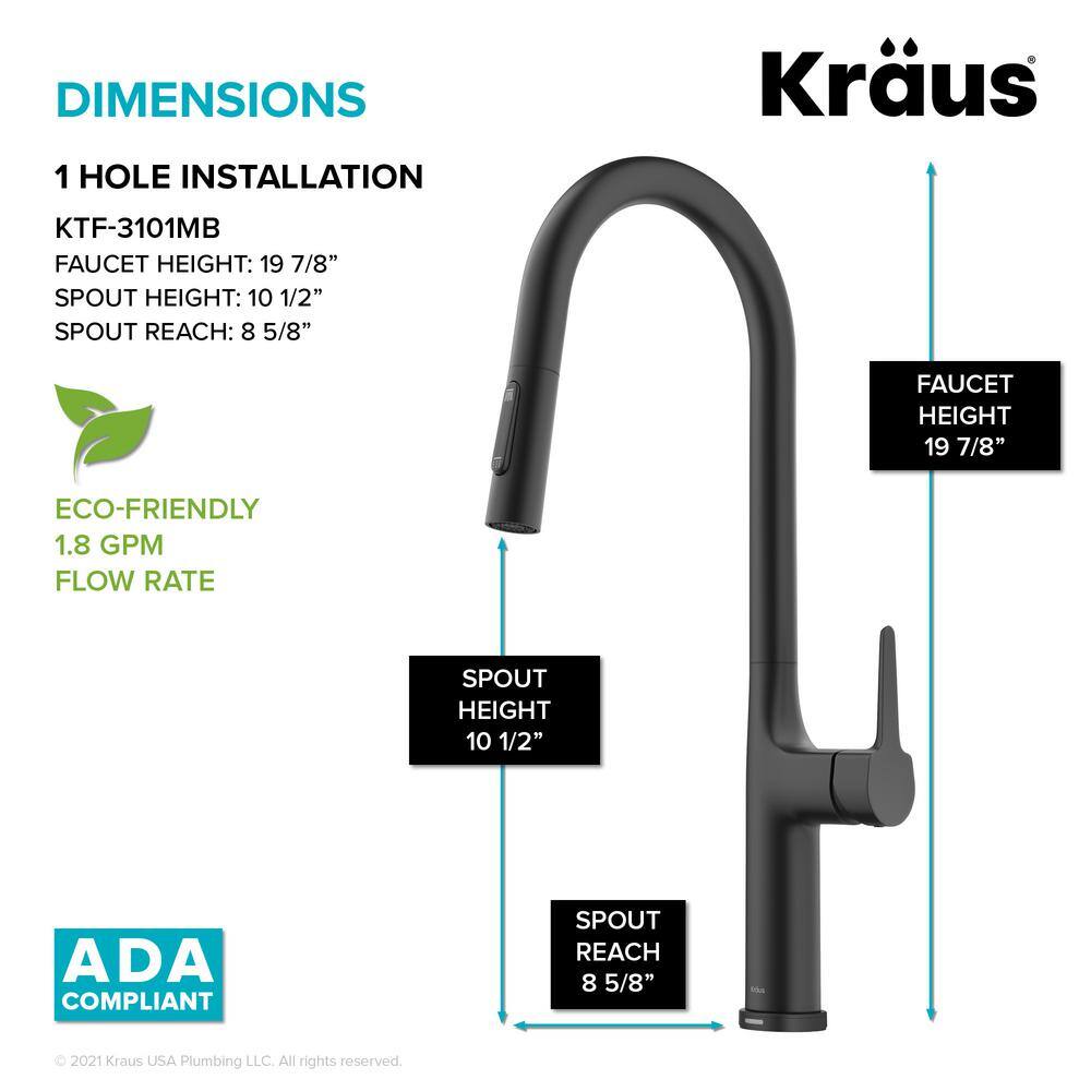 KRAUS Oletto Single Handle Touch Pull Down Sprayer Kitchen Faucet in Matte Black KTF-3101MB