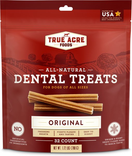 True Acre Foods All-Natural Dental Chew Sticks， Original Flavor， 32 count