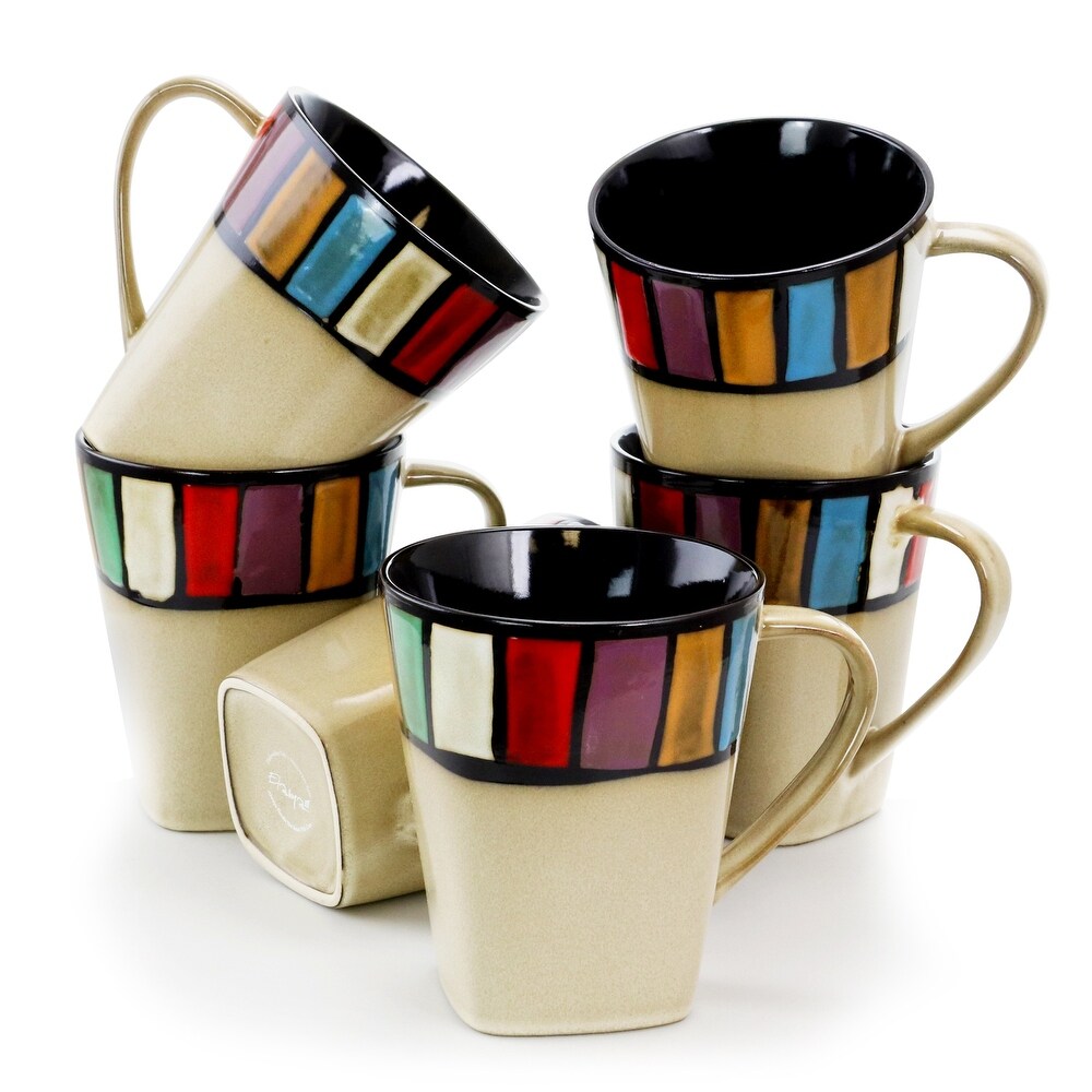 14 Ounce Assorted Color Stoneware Mugs 6 Piece Set