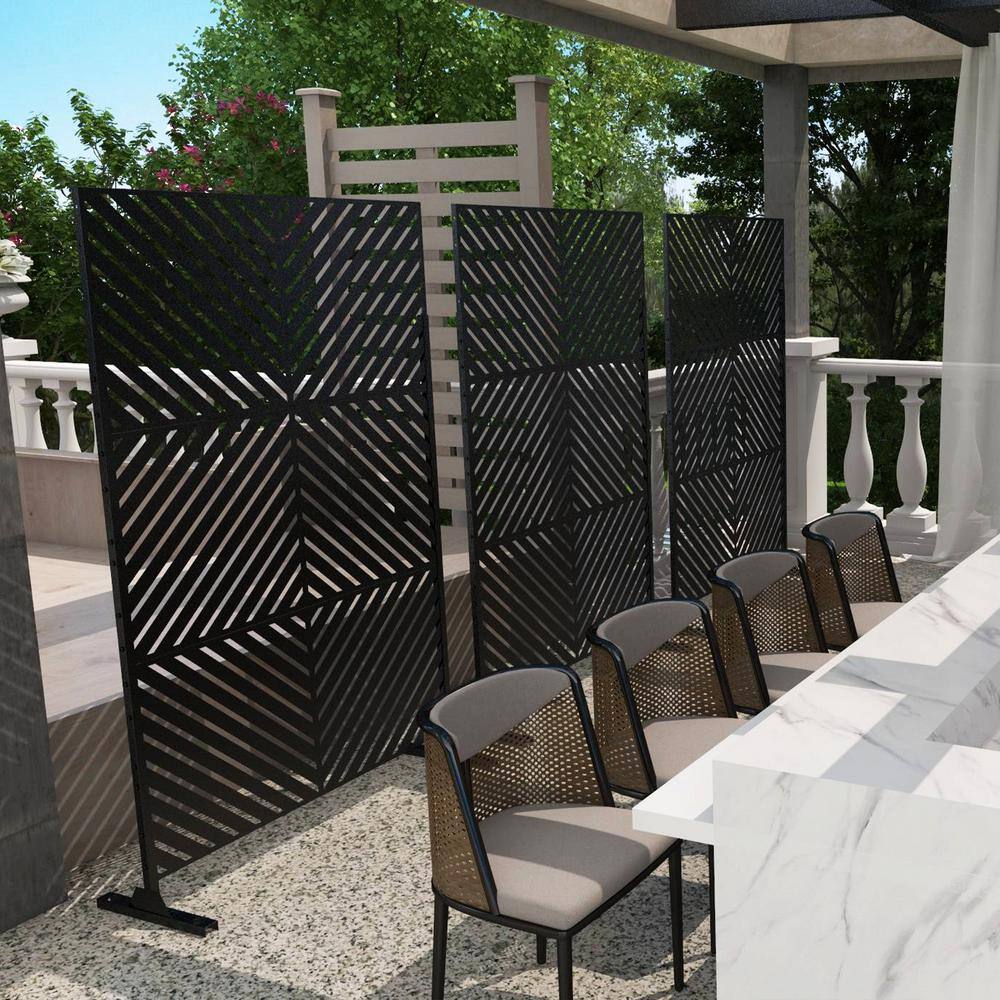 Uixe 76 in. Galvanized Steel Garden Fence Outdoor Privacy Screen Garden Screen Panels in Black OS0006-Black