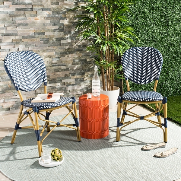 SAFAVIEH Lisbeth Parisian Bistro Stacking Navy/ White Side Chair (Set of 2)