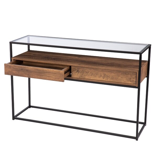 SEI Furniture Ottone Industrial Brown Wood Console Table