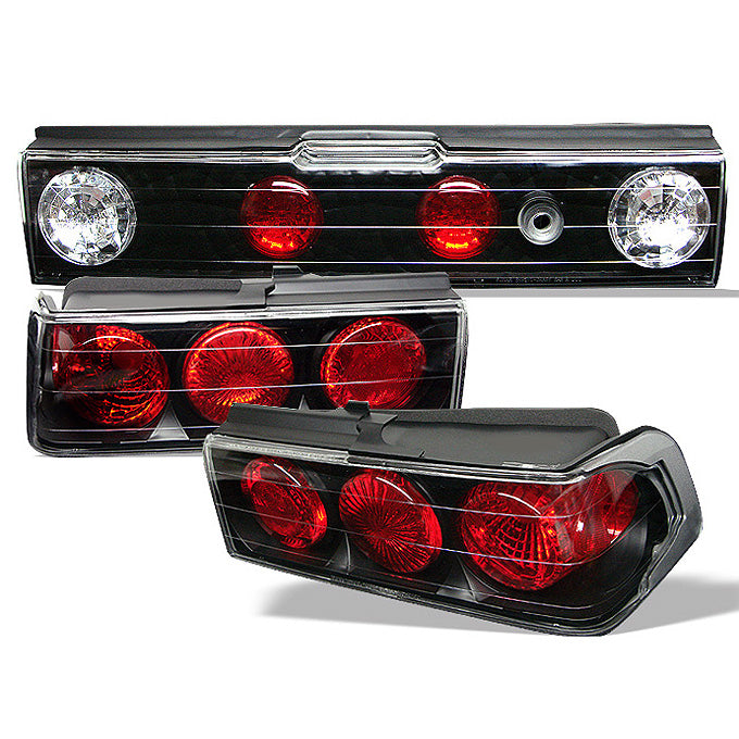 Fits 88-91 Honda Crx 2Dr Coupe JDM Black 3Pcs Tail Brake Lights +Trunk Piece Set