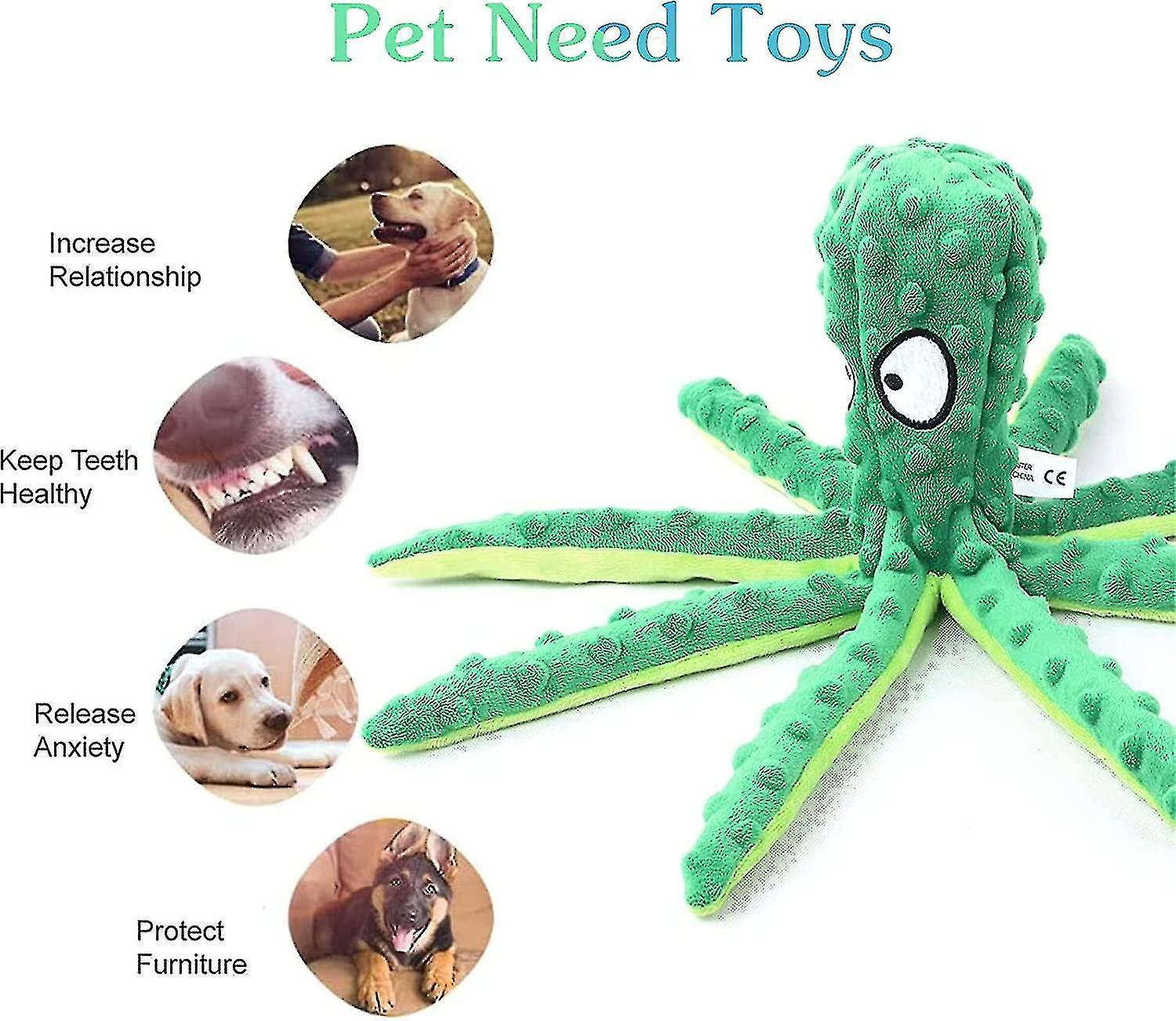 Dog Squeaky Toys Octopus - Crinkle Plush Dog Toys For Puppy Teething， Durable Interactive Dog Chew T