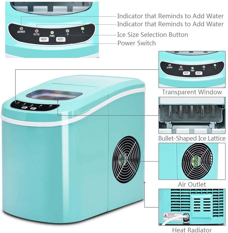 26LBS/24H Mini Portable Ice Maker Countertop, Compact Ice Machine with Ice Scoop