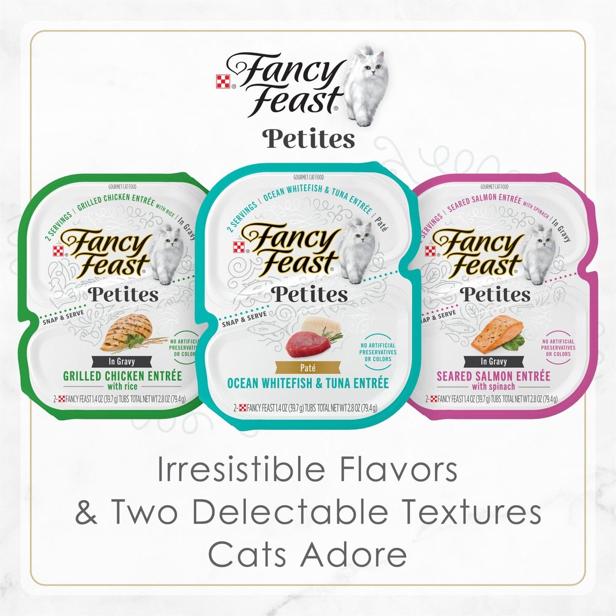 Fancy Feast Petites Gourmet Wet Cat Food Pate， Petites Braised Chicken Entree， 2.8-oz tub， case of 12， 12 count