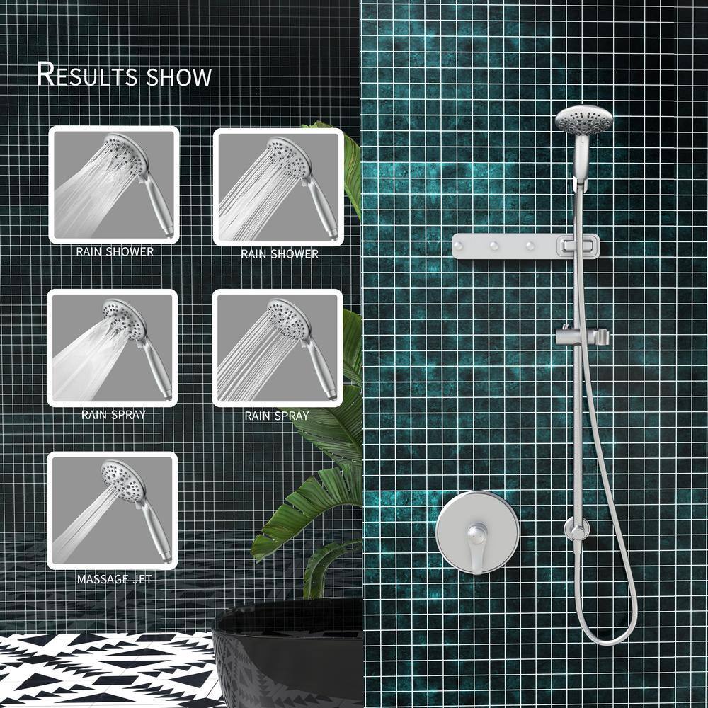 INSTER LOTUS 6-Spray Pressure Balance Handheld Showerhead with Wall Bar and Towel Hooks in Brushed Nickel (Valve Included) HDGS0004A2NS