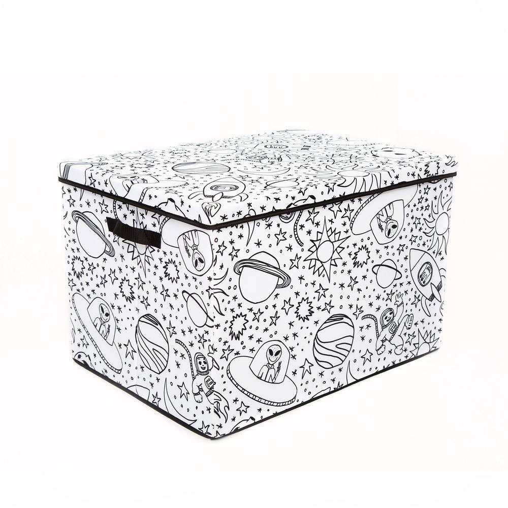 BAUM Kid's White Coloring Medium Cube Storage Bin with Removable Divider and 4-Pack of Washable Markers 21A351SE