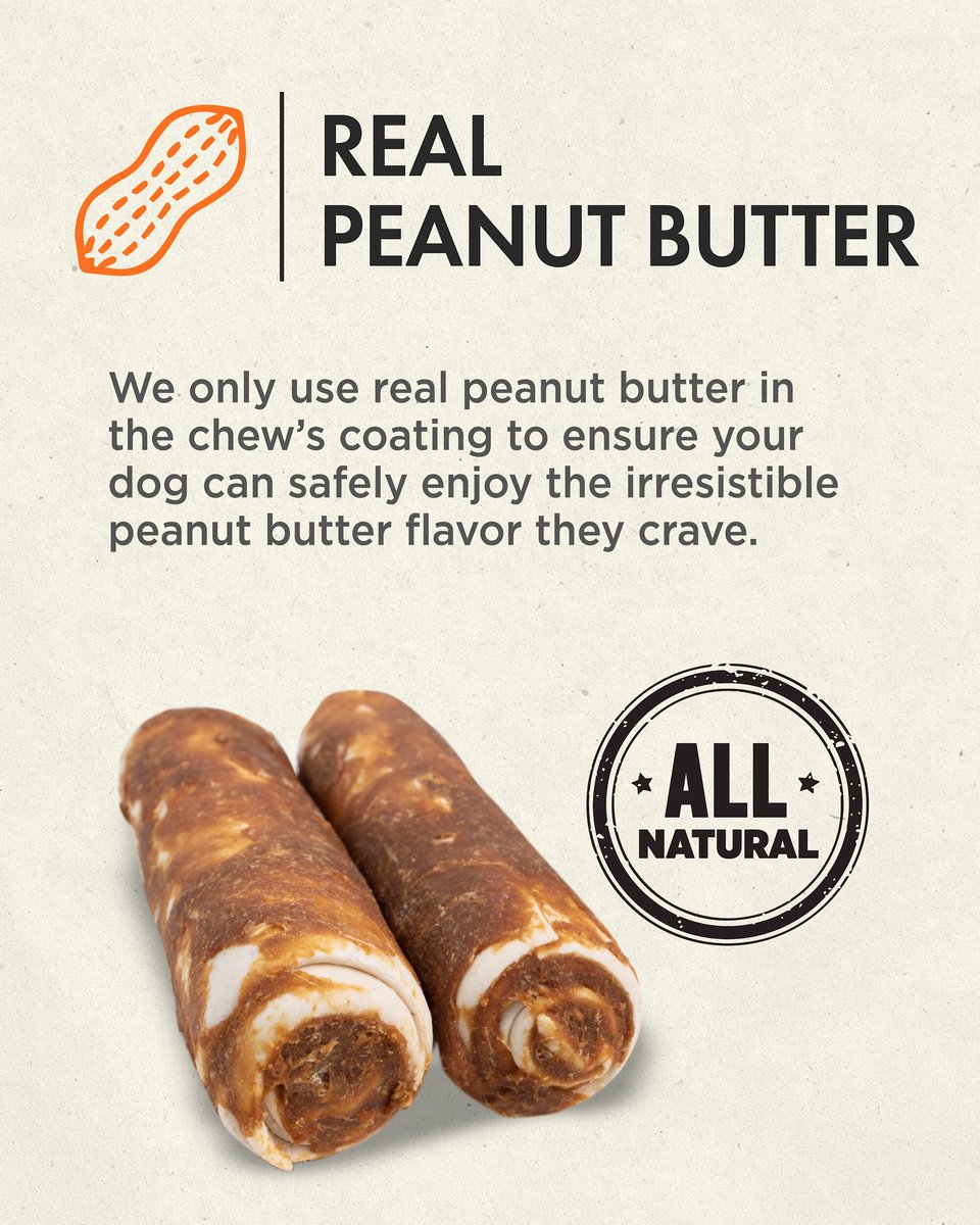 Canine Naturals Hide Free Peanut Butter Flavor Roll Dog Chew Treat， Medium