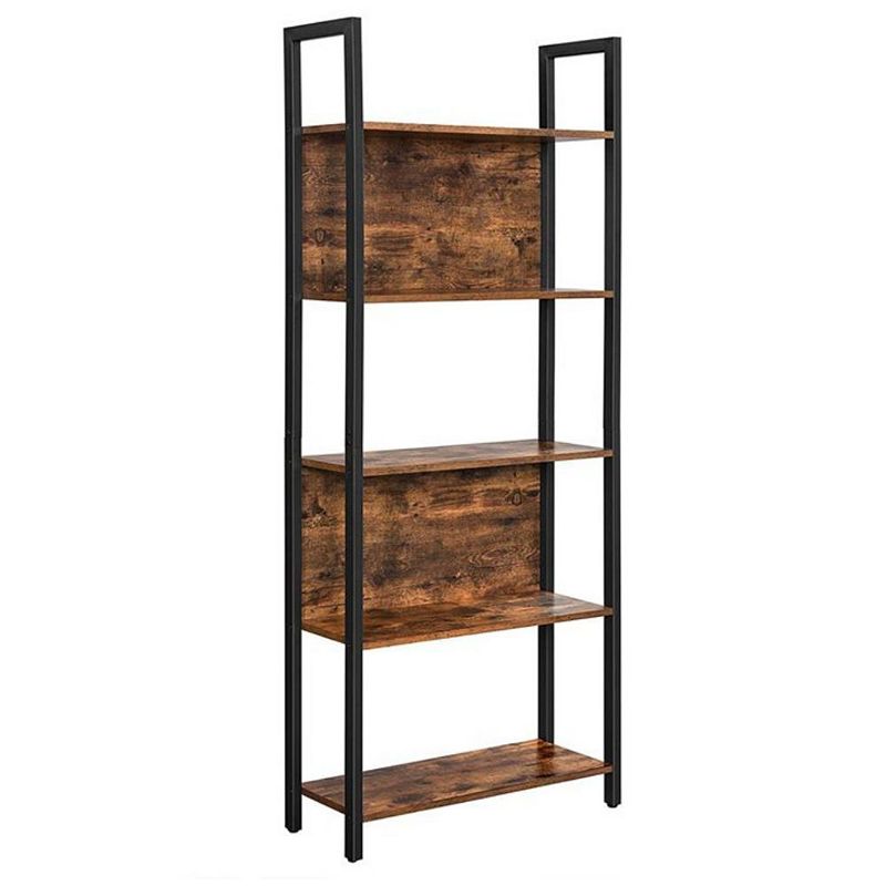 BreeBe Industrial Rustic Brown and Black 5-Tier Bookshelf