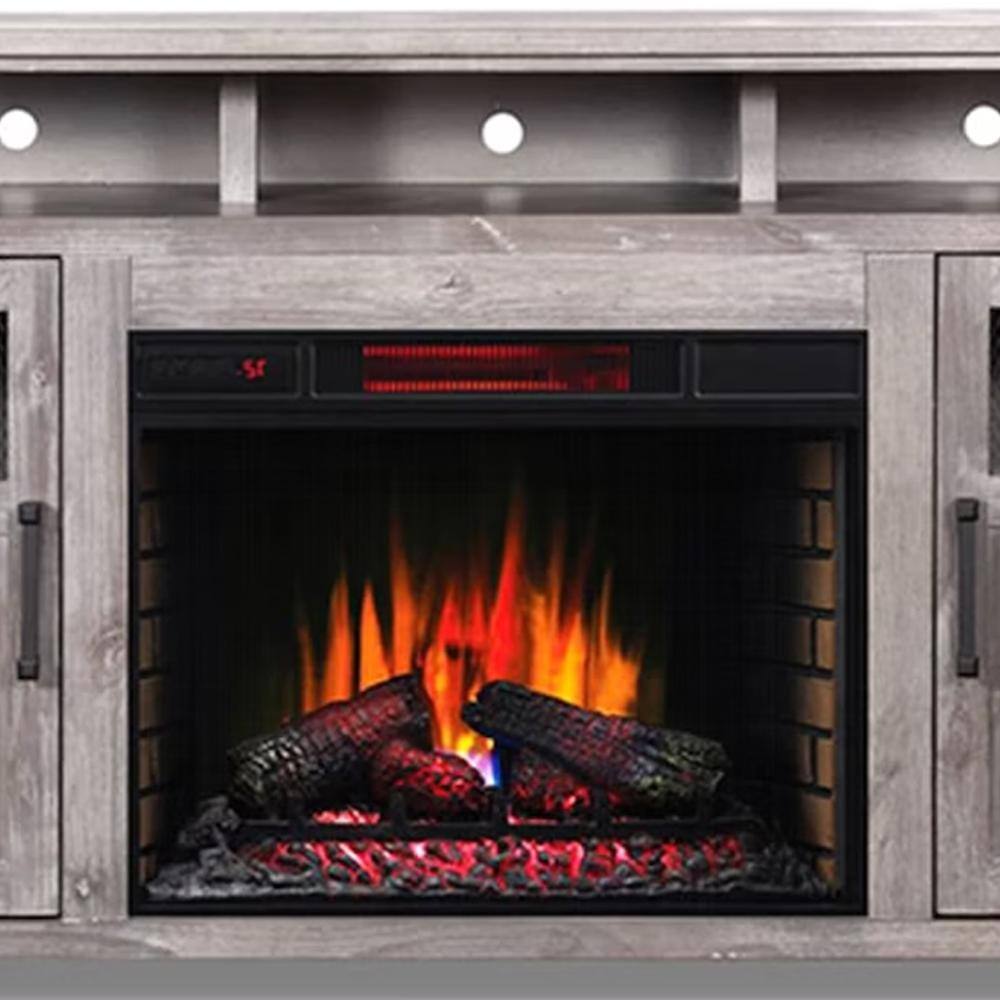 Bridgevine Home 65 in. Fully Assembled Driftwood TV Stand with Electric Fireplace Fits TV's up to 75 in. MS5110.DFW