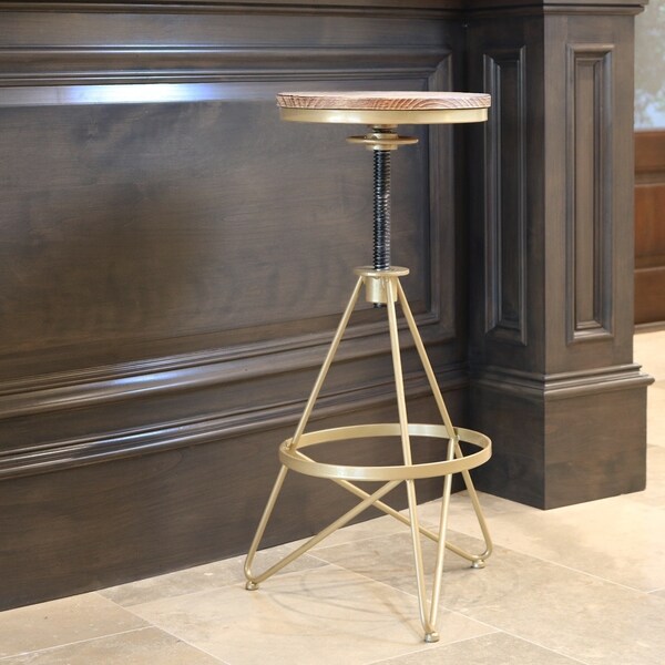 Seeken Weathered Wood and Gold Adjustable Bar Stool