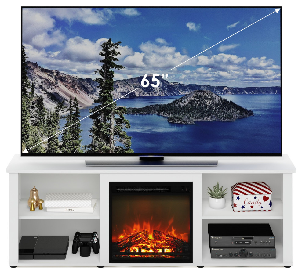 Furinno Montale 70 quotTv Stand With Fireplace  Solid White   Transitional   Entertainment Centers And Tv Stands   by VirVentures  Houzz