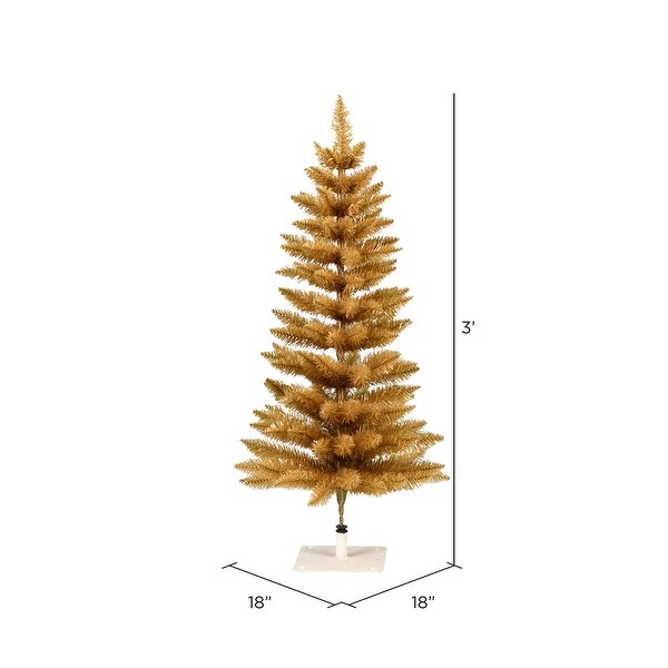 Vickerman 3' x 18 Gold Fir Artificial Christmas Pencil Tree，Unlit