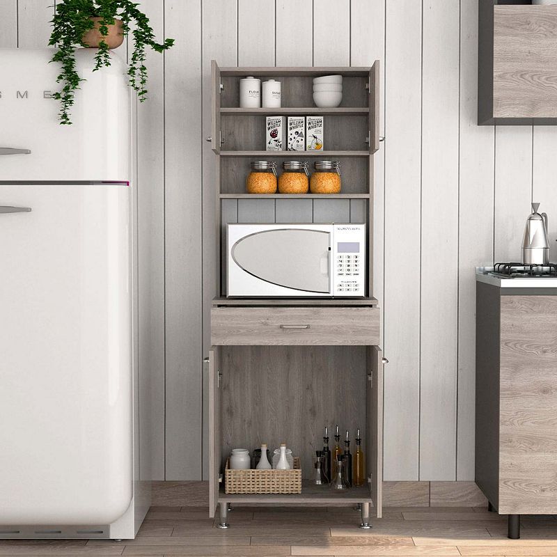 Bay Area Pantry， Two Door Cabinets， One Drawer， Four Adjustable Metal Legs