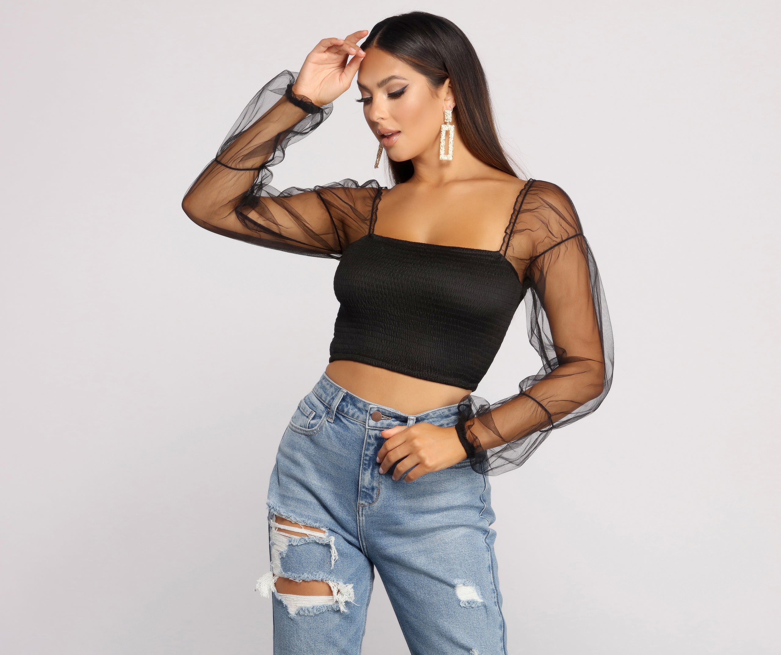 Statement Stunner Smocked Puff Sleeve Crop Top