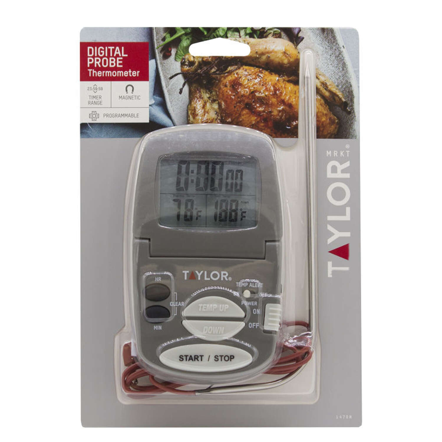 Taylor Instant Read Digital Probe Thermometer w/ Alarm and Timer