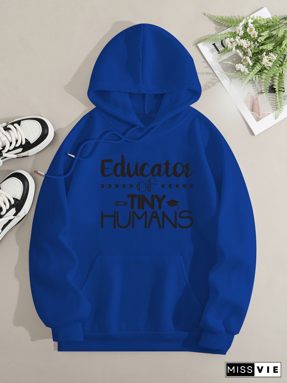 Printed on front Kangaroo Pocket Hoodie Long Sleeve for Women Pattern Educator of humans