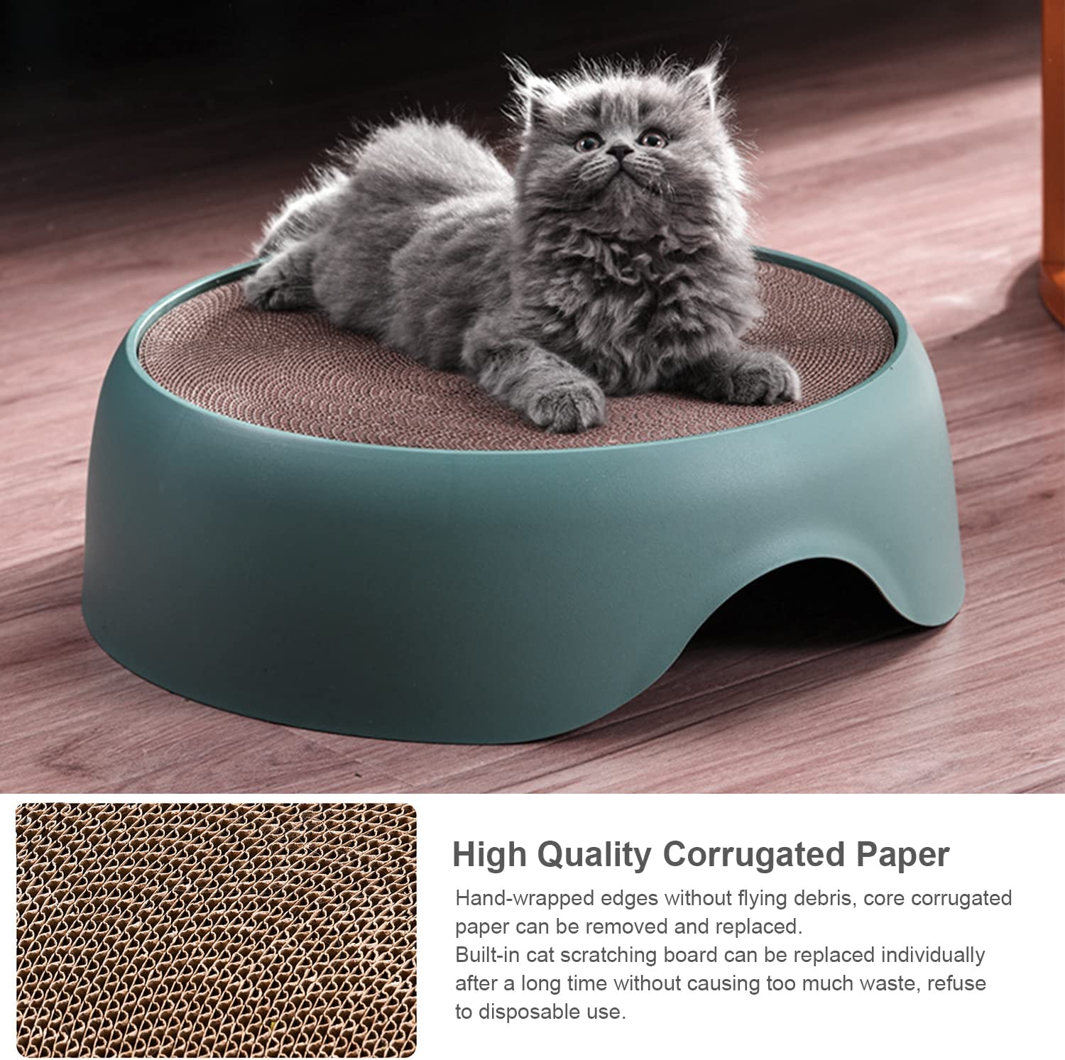 Absob 2-in-1 Cat Scratcher Cardboard Cat Scratching Pad Round Scratch Couch Bed with Fluff Cushion Orange