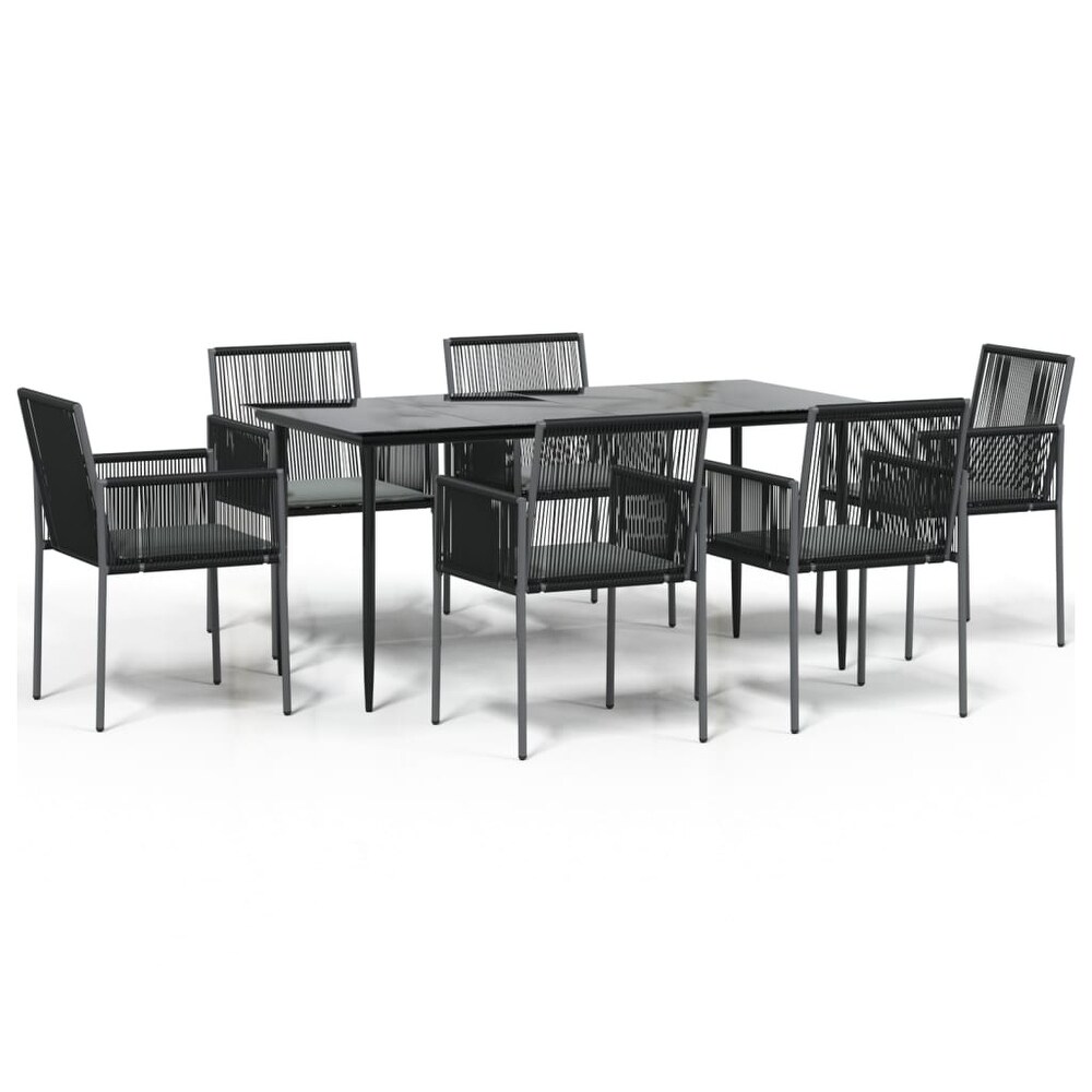 vidaXL 7 Piece Patio Dining Set with Cushions Black Poly Rattan and Steel   21.3\